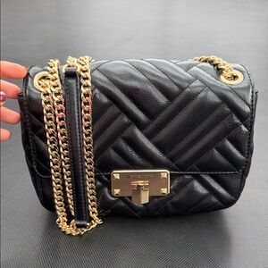NWOT Michael Kors Black Quilted Leather Crossbody with Gold Chain
